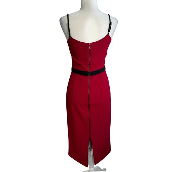 Dress the Population Emma V Neck Red Sleeveless Belted Holiday Midi Dress Size S - Picture 12 of 12
